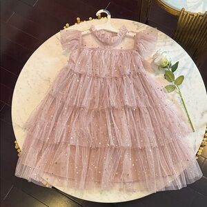 Pink Tulle Dress with Gold Stars
